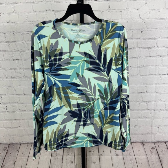 Hang Ten Palm Tree Long Sleeve Swim Top Rashguard UV 50 Size XL - Picture 1 of 6